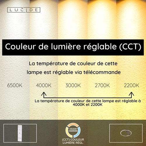 Lucide APPLAUSE - Plafonnier - Ø 40 cm - LED Dim. - CCT - 1x26W 2200K/4000K - Fer gris | Premium - USP